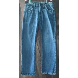 TK Axel Jeans Mens 32x32 Blue Slim Boot Embroidered Flap Pockets Y2K Faded denim